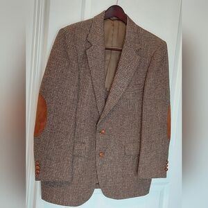 VTG Stafford Blazer Mens Brown Harris Tweed Elbow Patch Wool USA 40 Large